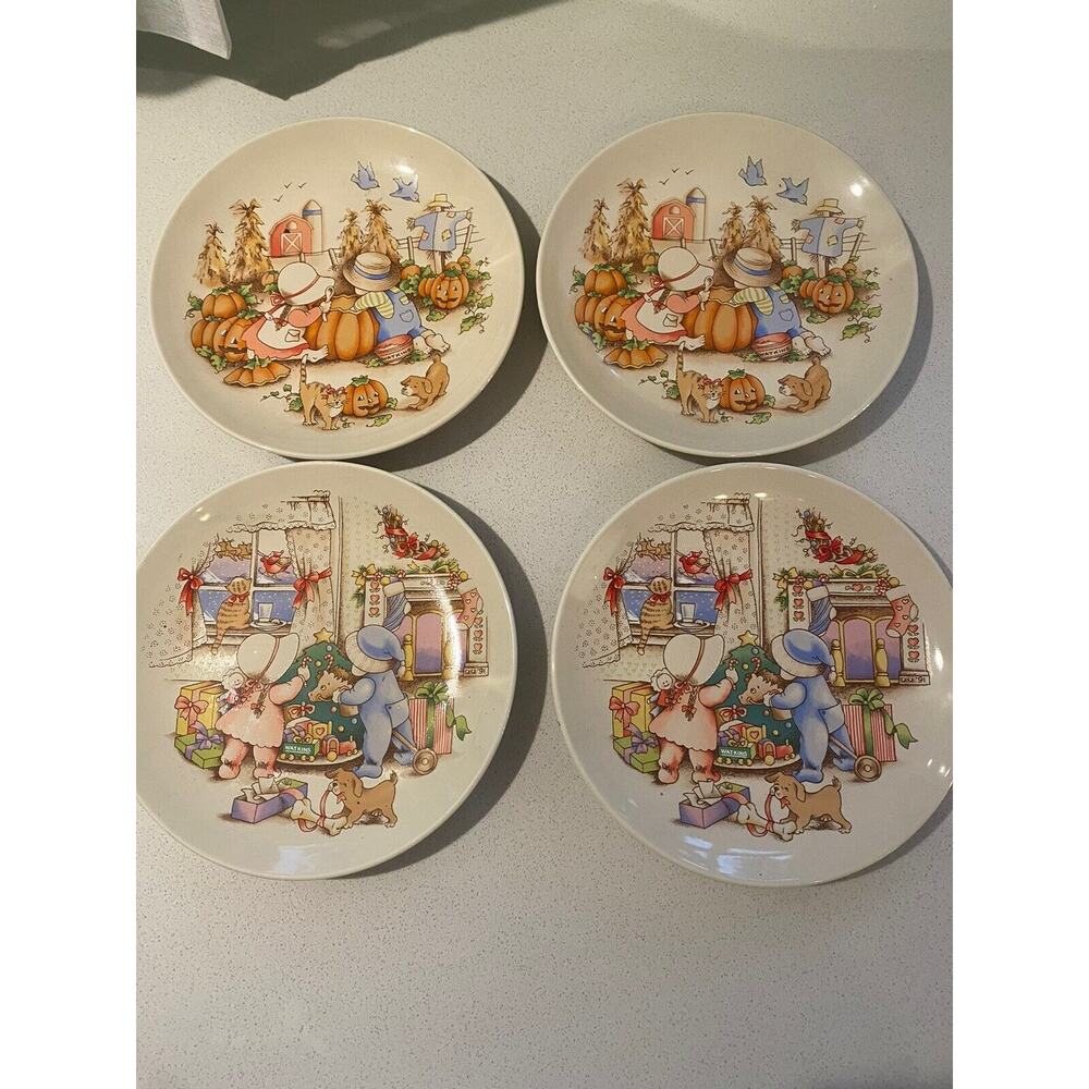Country Kids Set of 4 Collectors Dessert Plates 1991 Watkins Inc.